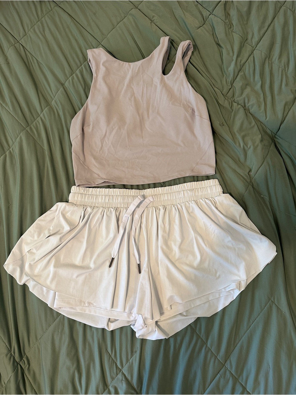 Light Grey Sports Crop Top and White Athletic Skort Set